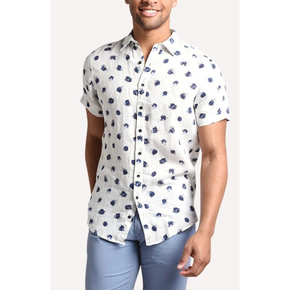 Rodd and Gunn Bellmount Short Sleeve 100% Linen Shirt White Blue XL $178